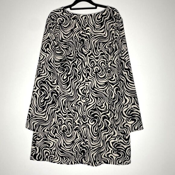 New H&M V-Neck Retro Y2K Zebra Swirl Wide Sleeve Mini Dress Women's Size Large - Picture 7 of 8